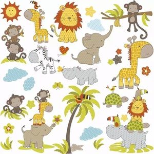 RoomMates Unisex OS Wall Decals Jungle Babies Peel & Stick 31 pcs